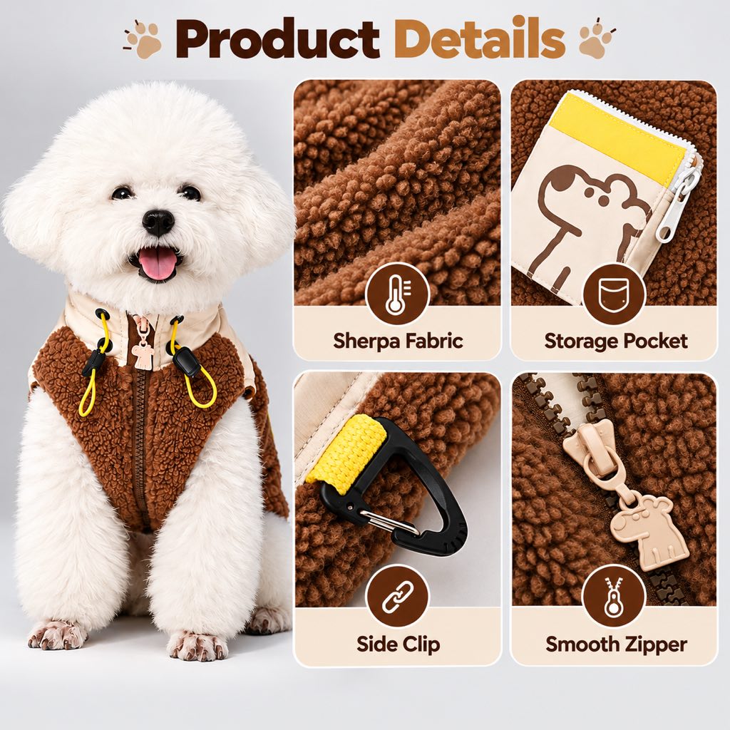 Warm Sherpa Dog Vest with Leash D-Ring for Chilly Walks