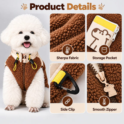 Warm Sherpa Dog Vest with Leash D-Ring for Chilly Walks