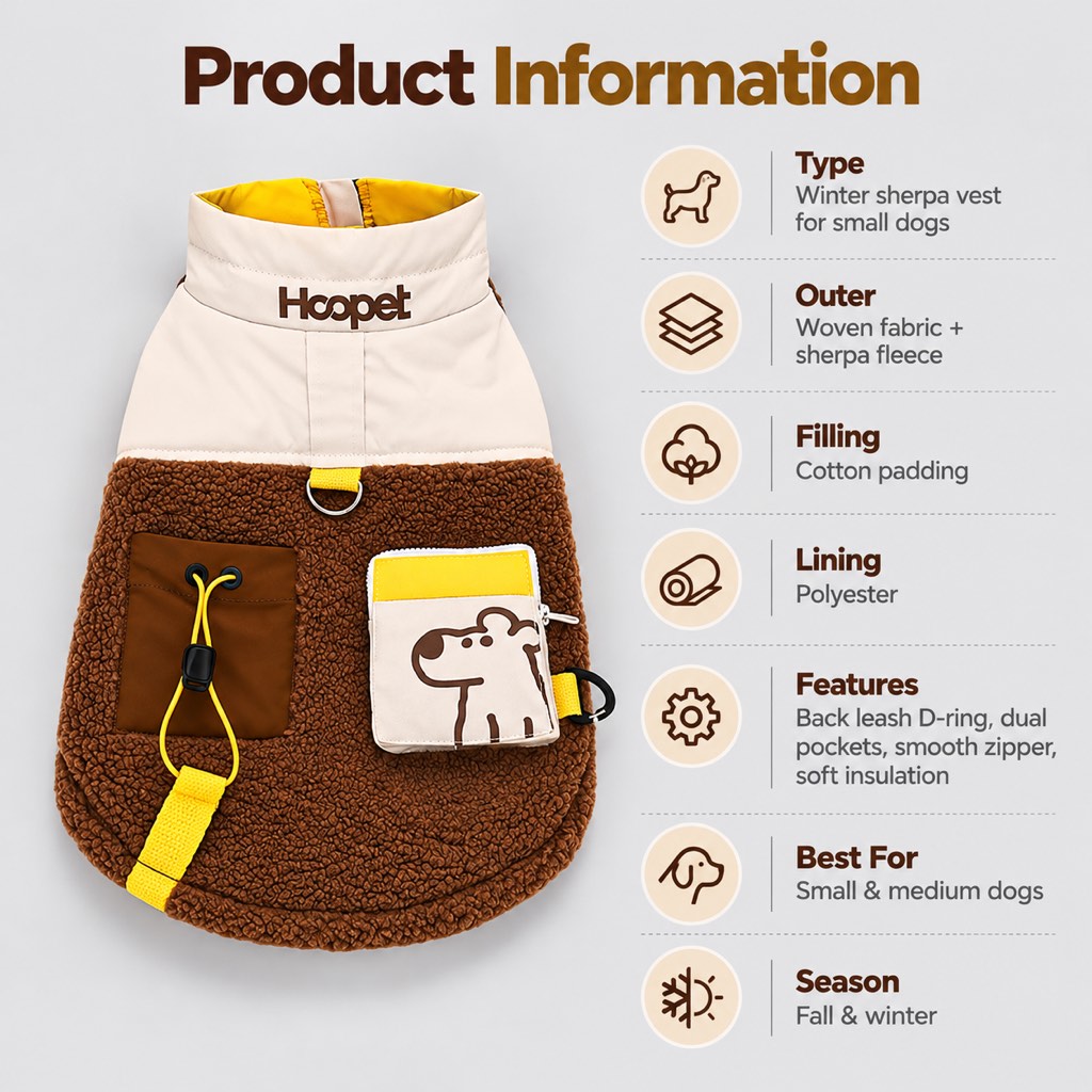 Warm Sherpa Dog Vest with Leash D-Ring for Chilly Walks