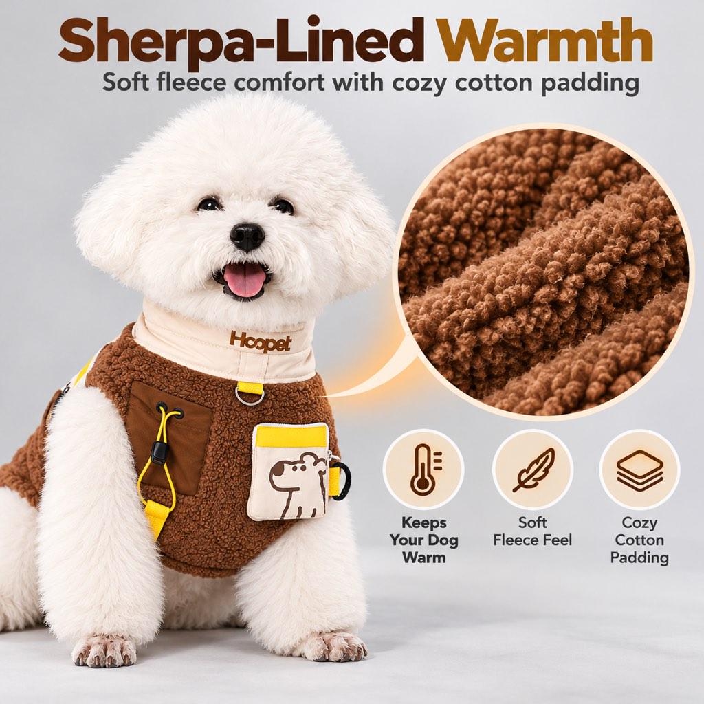 Warm Sherpa Dog Vest with Leash D-Ring for Chilly Walks