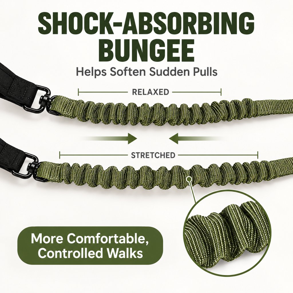 Dual Handle Shock-Absorbing Bungee Dog Leash for City Walks, Jogging & Hiking - Softer Pulls, Quick Close Control