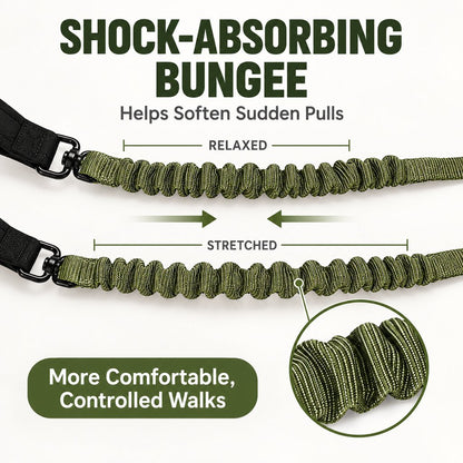 Dual Handle Shock-Absorbing Bungee Dog Leash for City Walks, Jogging & Hiking - Softer Pulls, Quick Close Control