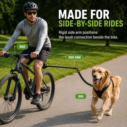 Hands-Free Dog Bike Leash with Shock-Absorbing Bungee – Bike-Mounted Side Arm for Controlled Side-by-Side Runs