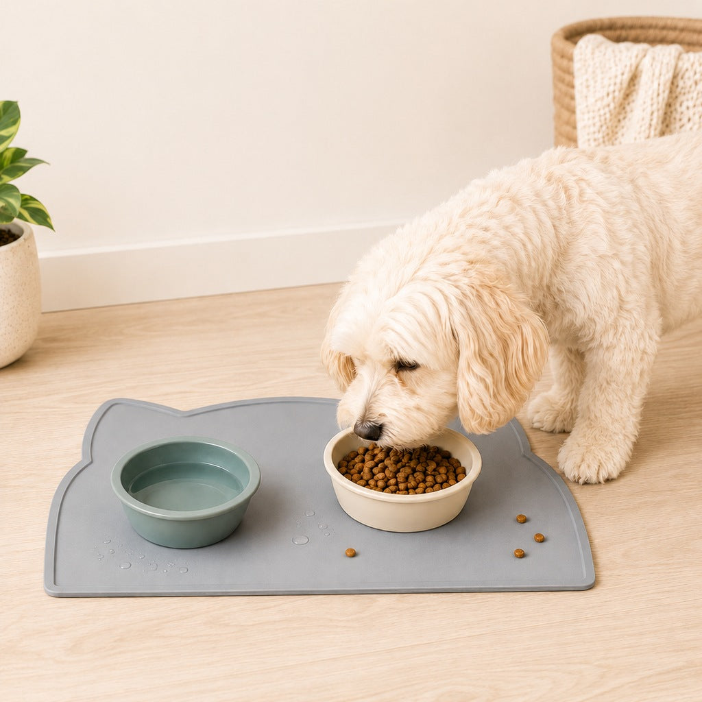 Raised-Edge Silicone Pet Feeding Mat for Cats & Dogs - Keeps Floors Clean at Mealtime