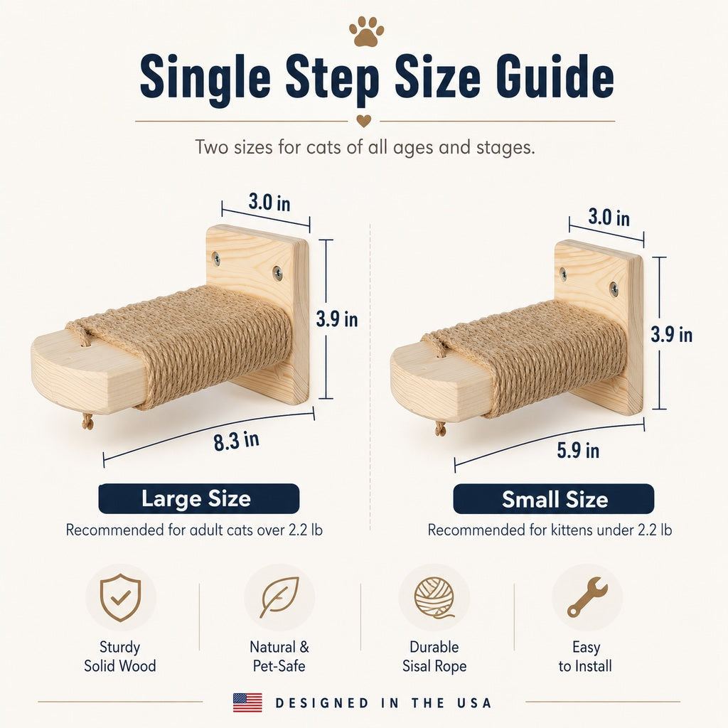 Wall-Mounted Solid Wood Cat Steps for Shelves & Perches - Space-Saving Jute Climbing Ladder