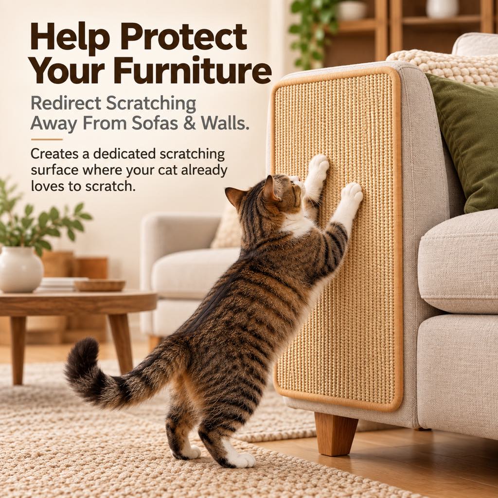 Self-Adhesive Sisal Cat Scratching Mat for Sofas & Walls - Helps Protect Furniture from Scratches