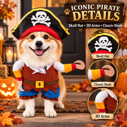 Funny Pirate Dog Costume with Hat & Hook Arms - Complete Halloween Party & Photo Outfit for an Instant 3D Pirate Look