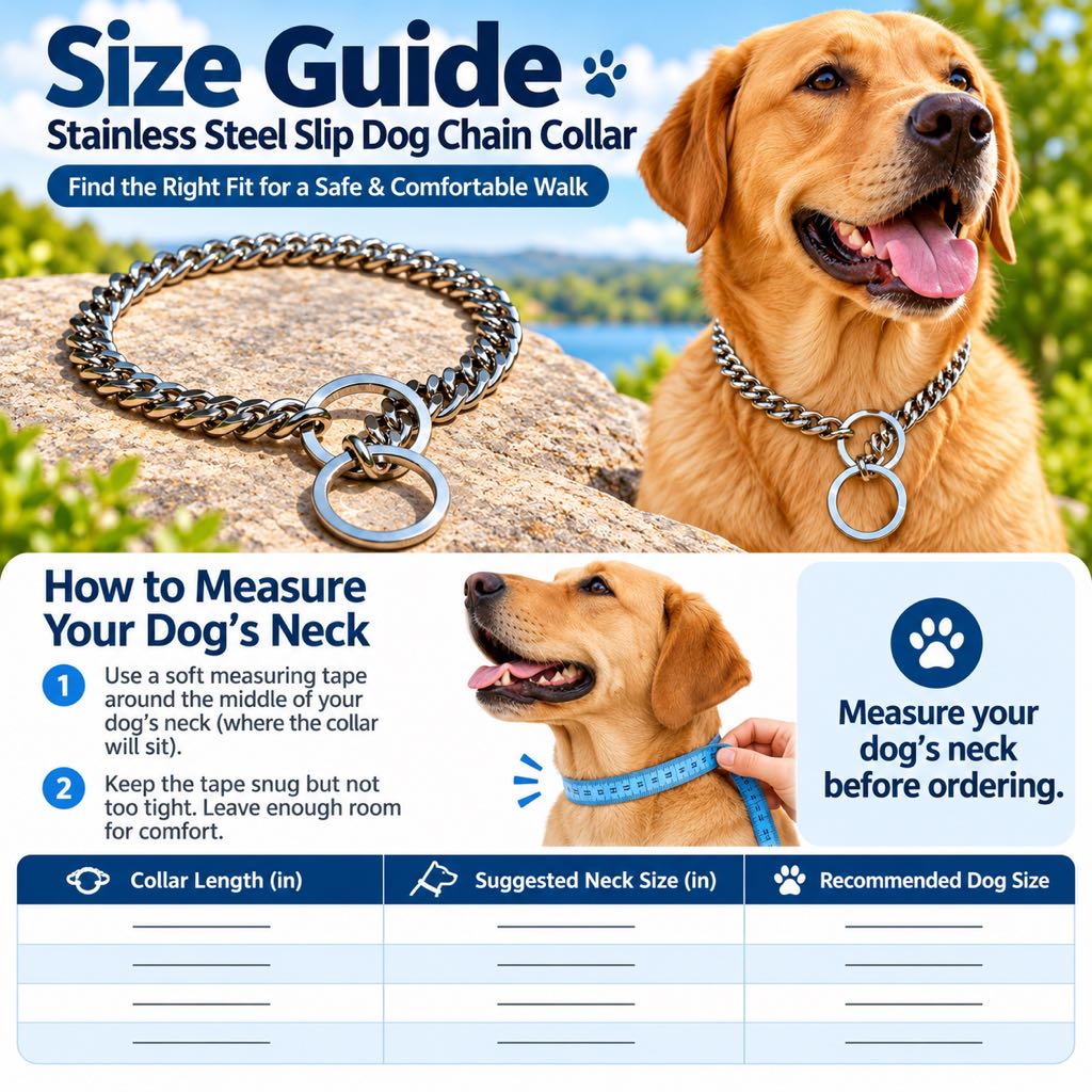 Stainless Steel Slip Chain Dog Collar for Walks & Training – Smooth Polished Links