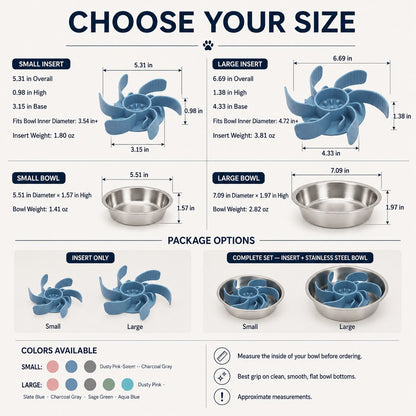 Cut-to-Fit Slow Feeder Insert & Stainless Steel Bowl Set for Fast-Eating Dogs & Cats