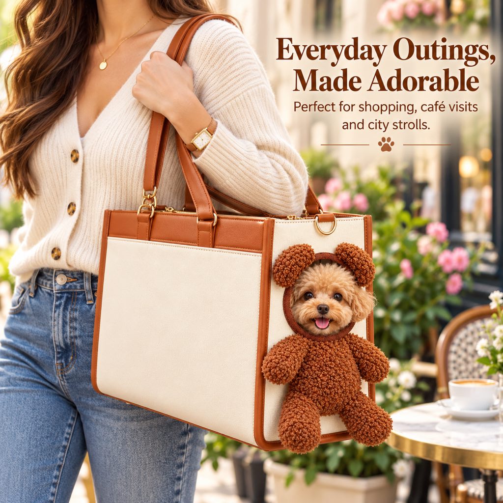 Teddy Bear Pet Carrier Tote Bag for Small Dogs – Stylish Handheld & Shoulder Bag for Everyday Outings