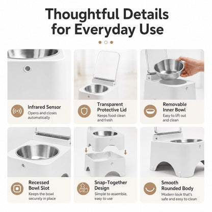 Smart Auto-Opening Covered Cat Bowl for Cleaner Indoor Feeding - Rechargeable Dustproof Cat Feeder