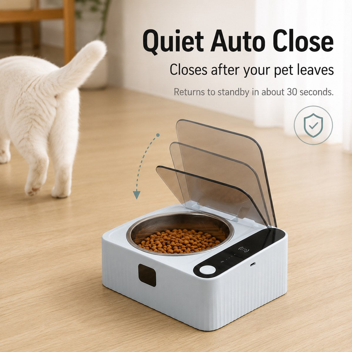 Smart Motion Sensor Covered Cat Bowl for Cleaner Indoor Feeding - Auto Open Lid Helps Keep Food Covered from Dust, Hair & Flies