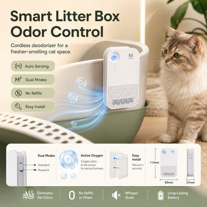 Smart Litter Box Odor Control Deodorizer for Cats - Cordless Auto-Sensing Pet Odor Purifier