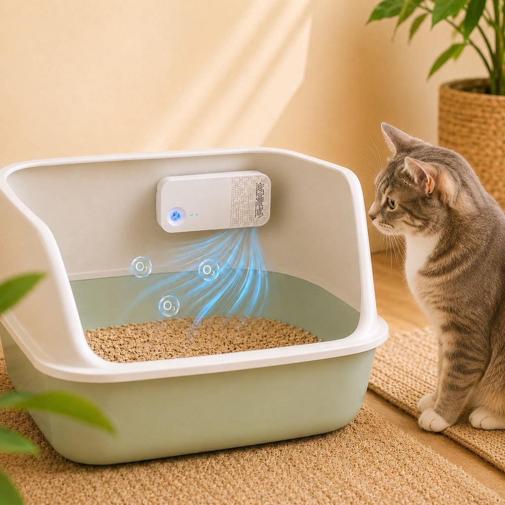 Smart Litter Box Odor Control Deodorizer for Cats - Cordless Auto-Sensing Pet Odor Purifier