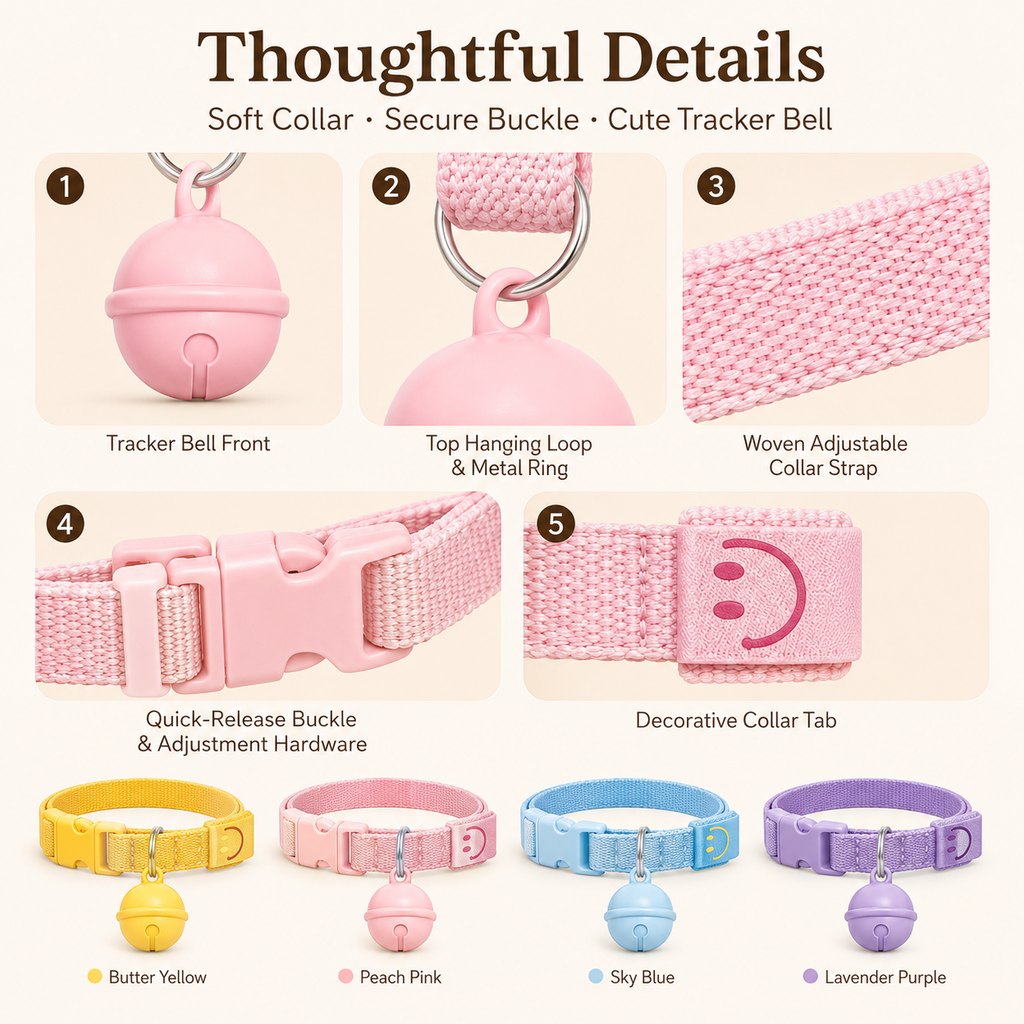 Smart Pet Tracker Bell Collar for Cats & Small Dogs - Find Hiding Pets Faster at Home, in the Yard & on Daily Walks