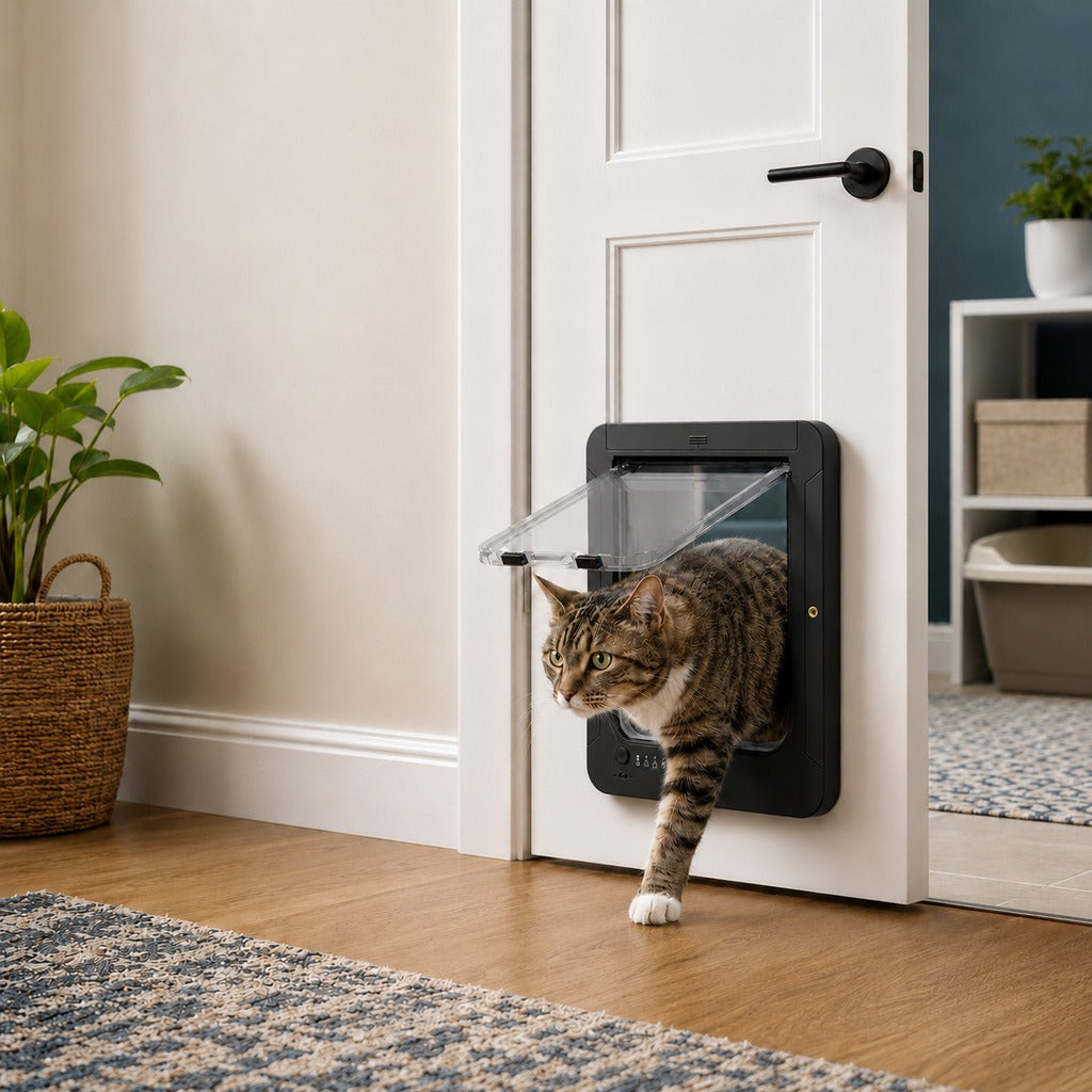 Smart RFID Cat Door for Litter Rooms & Pet-Only Spaces - Selective Access Pet Door to Help Keep Unwanted Animals Out