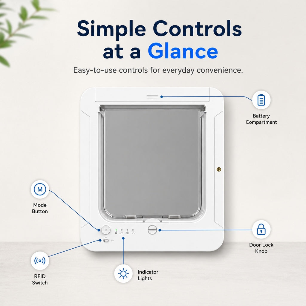 Smart RFID Cat Door for Litter Rooms & Pet-Only Spaces - Selective Access Pet Door to Help Keep Unwanted Animals Out