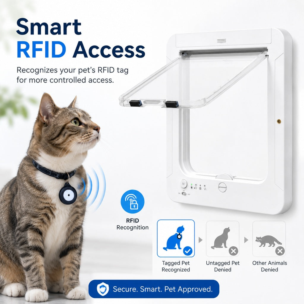 Smart RFID Cat Door for Litter Rooms & Pet-Only Spaces - Selective Access Pet Door to Help Keep Unwanted Animals Out