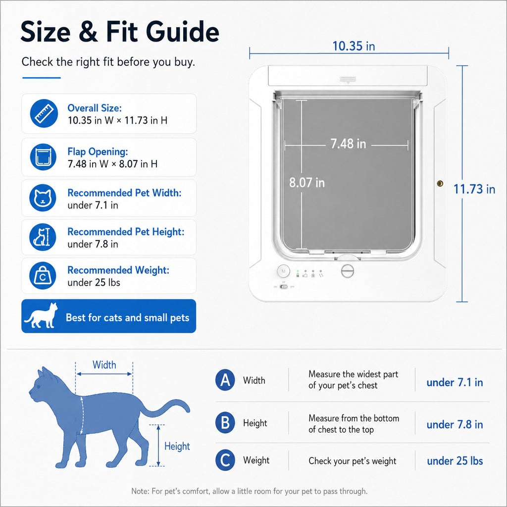 Smart RFID Cat Door for Litter Rooms & Pet-Only Spaces - Selective Access Pet Door to Help Keep Unwanted Animals Out