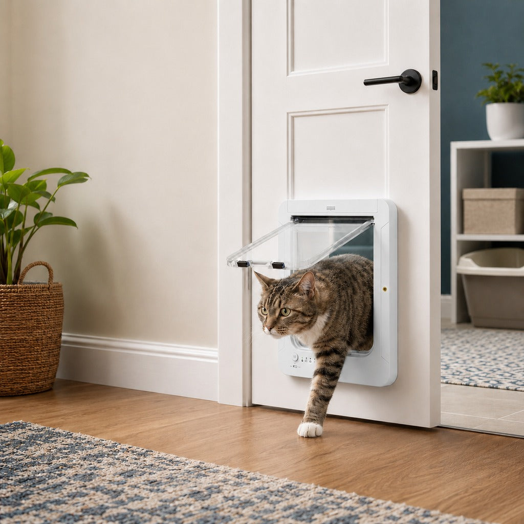 Smart RFID Cat Door for Litter Rooms & Pet-Only Spaces - Selective Access Pet Door to Help Keep Unwanted Animals Out