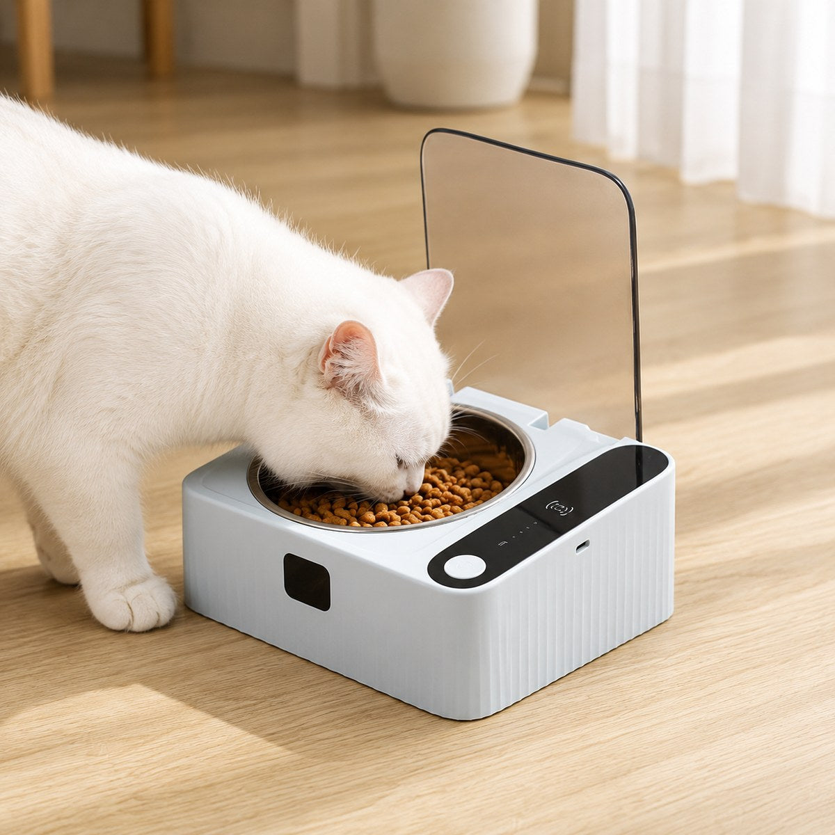 Smart Motion Sensor Covered Cat Bowl for Cleaner Indoor Feeding - Auto Open Lid Helps Keep Food Covered from Dust, Hair & Flies