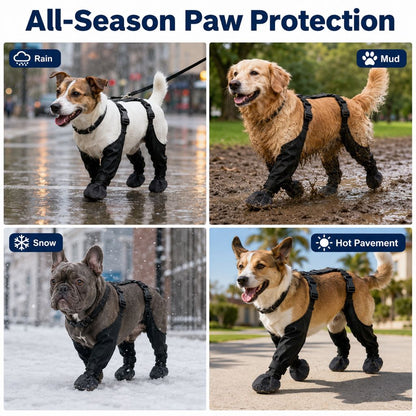 Stay-On Waterproof Dog Walking Boots for Rain, Mud & Hot Pavement - Anti-Slip Paw Protection Suit