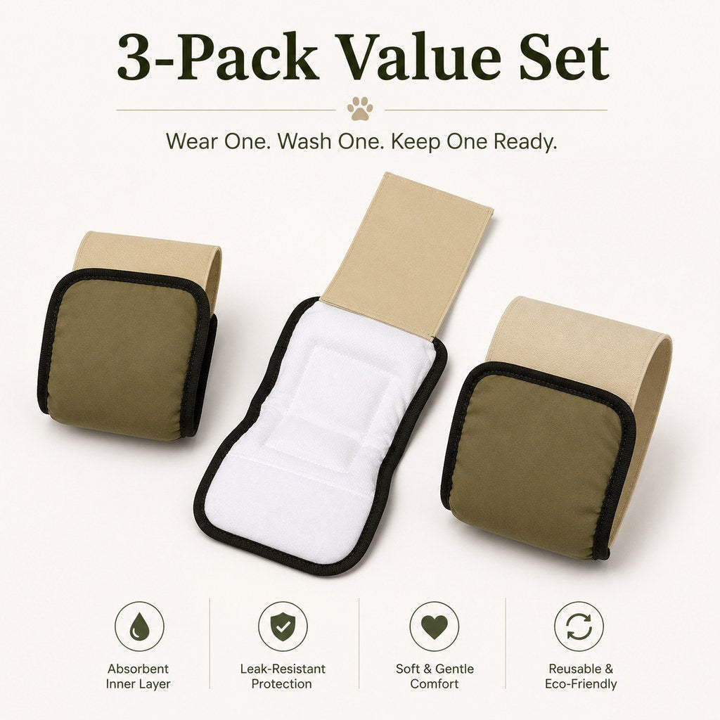 3-Pack Washable Male Dog Belly Bands for Indoor Marking & Senior Dribbles - Reusable Dog Diaper Wraps to Protect Floors & Furniture