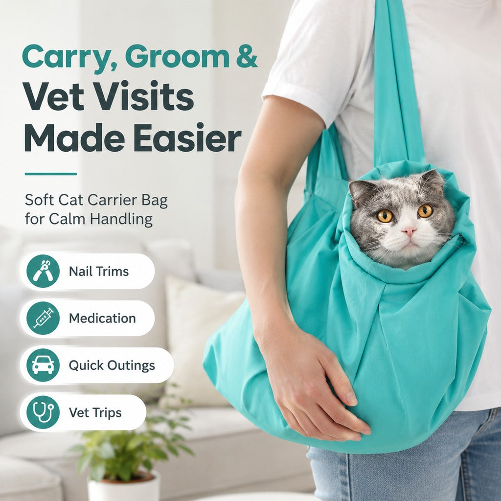Soft Cat Carrier Grooming Bag for Vet Visits &Nail Trims - Helps Reduce Scratching During Routine Care