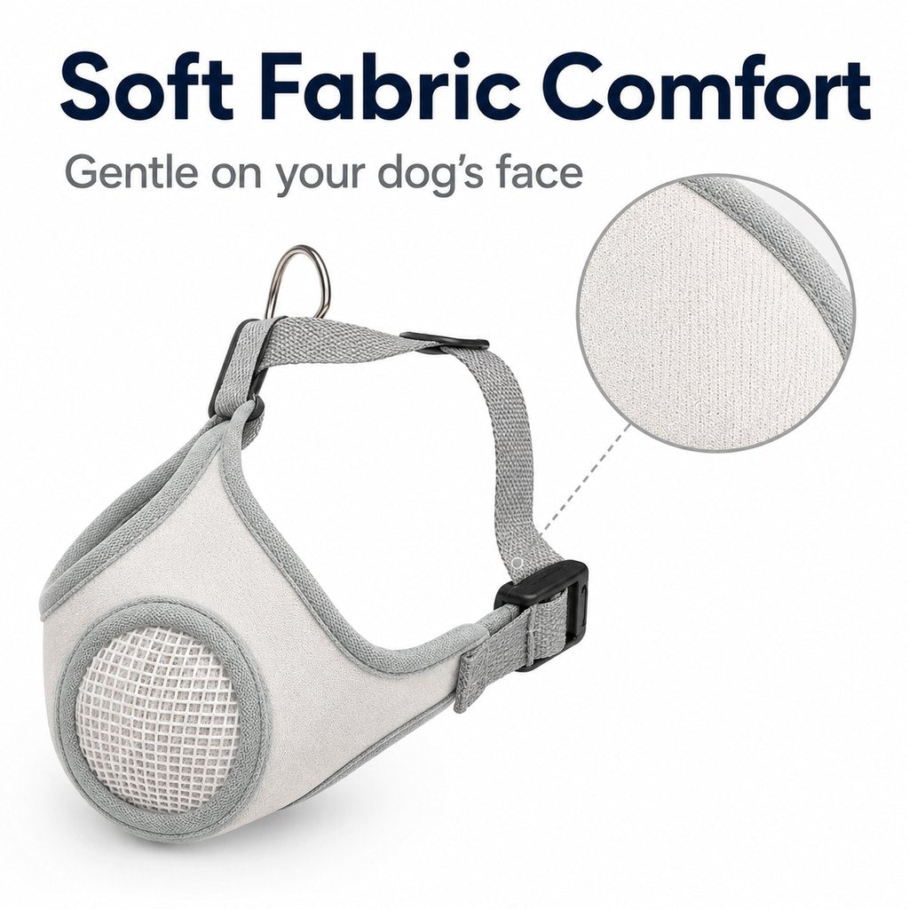 Breathable Dog Muzzle for Walks, Grooming & Vet Visits - Soft Adjustable Mesh Muzzle to Help Reduce Biting, Chewing & Barking