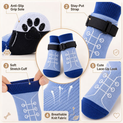 French Bulldog Non-Slip Socks for Tile & Hardwood Floors - Helps Reduce Back-Leg Slipping, 4-Pack
