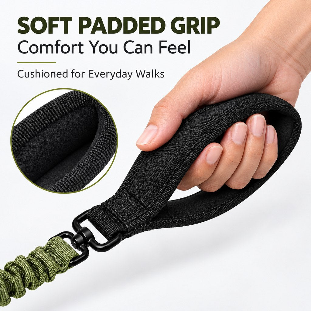 Dual Handle Shock-Absorbing Bungee Dog Leash for City Walks, Jogging & Hiking - Softer Pulls, Quick Close Control
