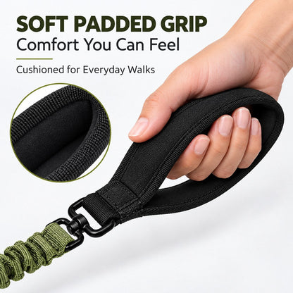 Dual Handle Shock-Absorbing Bungee Dog Leash for City Walks, Jogging & Hiking - Softer Pulls, Quick Close Control
