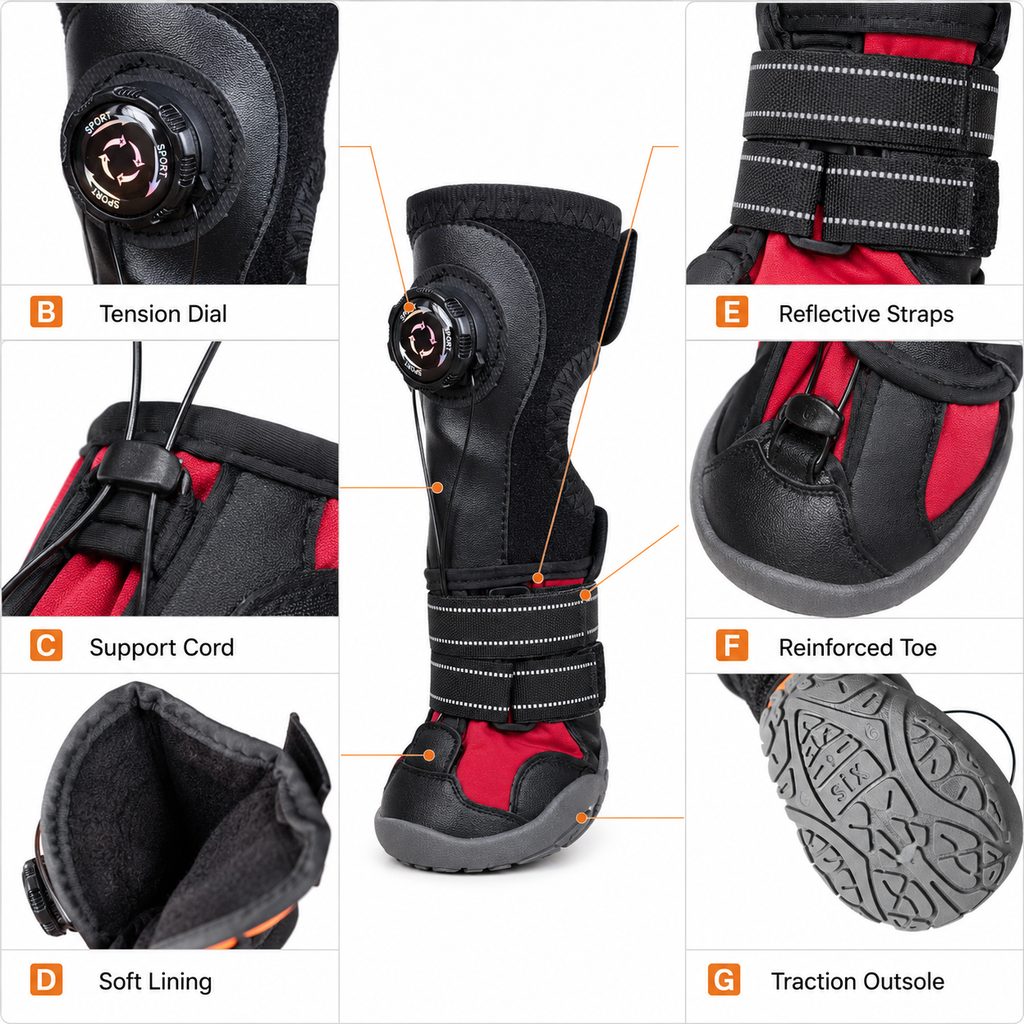 Adjustable Tension-Dial Dog Paw-Lift Support Boots – For Indoor Floors & Outdoor Walks, Paw Dragging & Scuffing Support