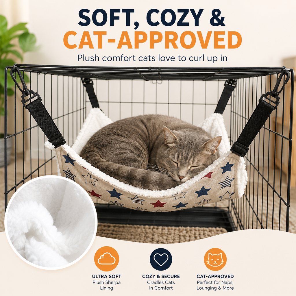 Reversible Cat Cage Hammock with Adjustable Straps - Space-Saving Hanging Bed for Wire Crates