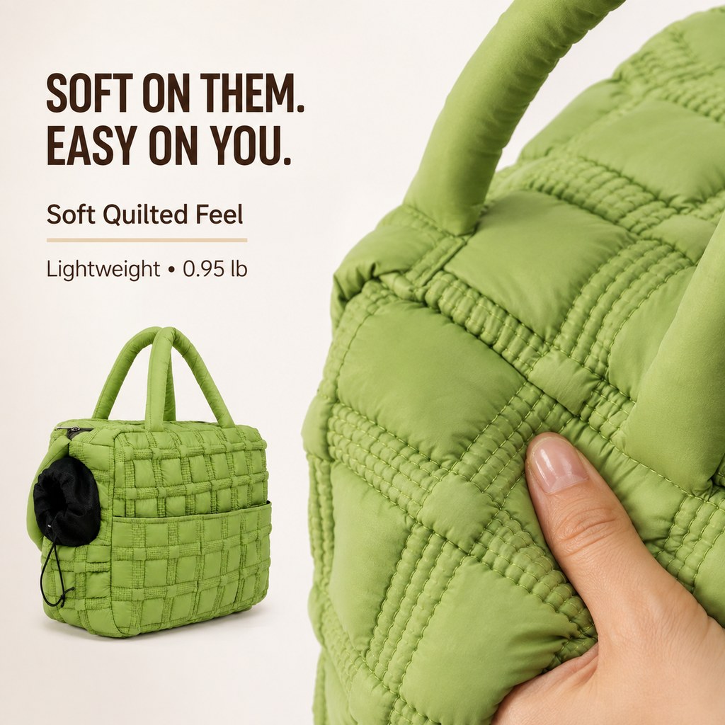 Quilted Pet Carrier Tote for Cats & Small Dogs – Easy Hand & Shoulder Carry for Walks, Errands & Everyday Outings