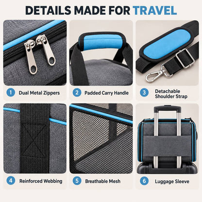 Dual-Sided Expandable Pet Carrier for Cats & Small Dogs - More Room for Road Trips, Vet Visits & Travel