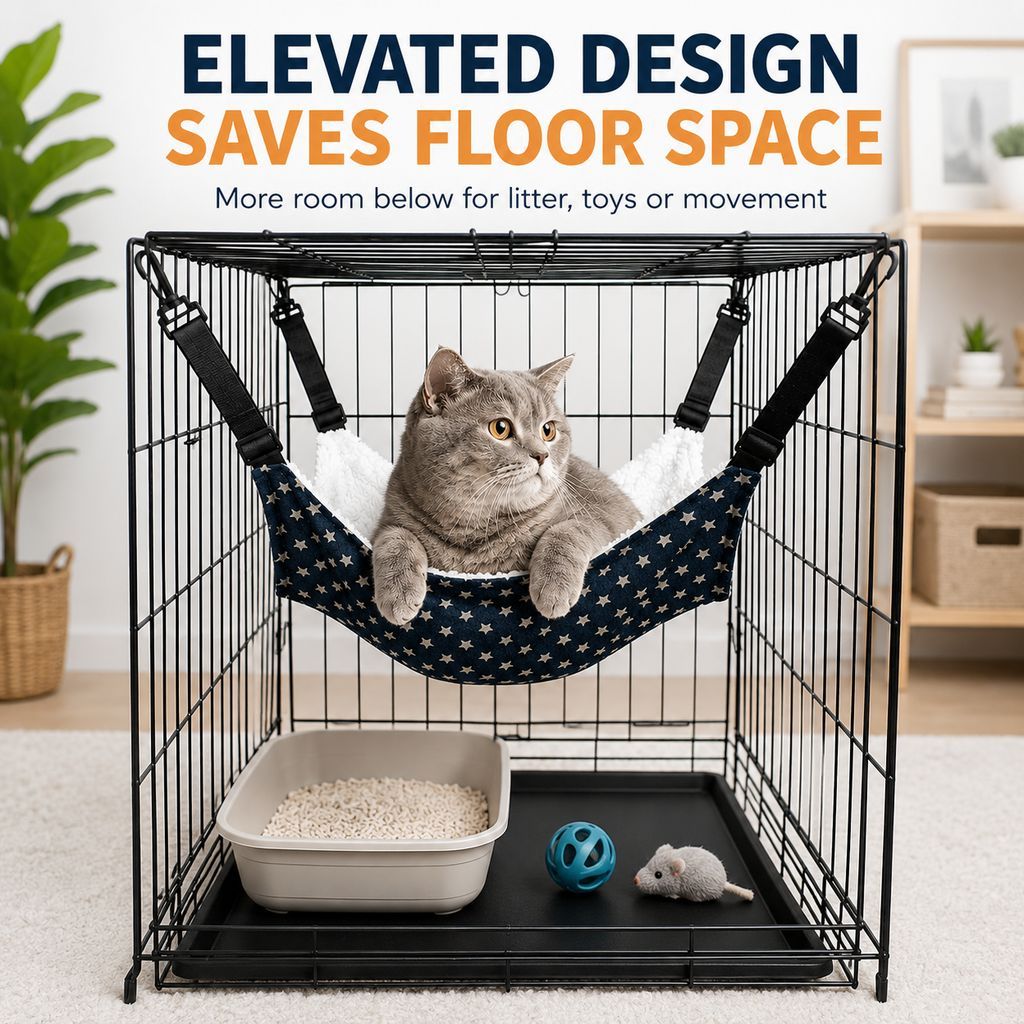 Reversible Cat Cage Hammock with Adjustable Straps - Space-Saving Hanging Bed for Wire Crates