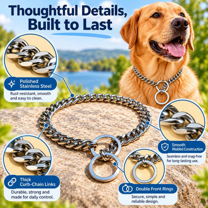Stainless Steel Slip Chain Dog Collar for Walks & Training – Smooth Polished Links