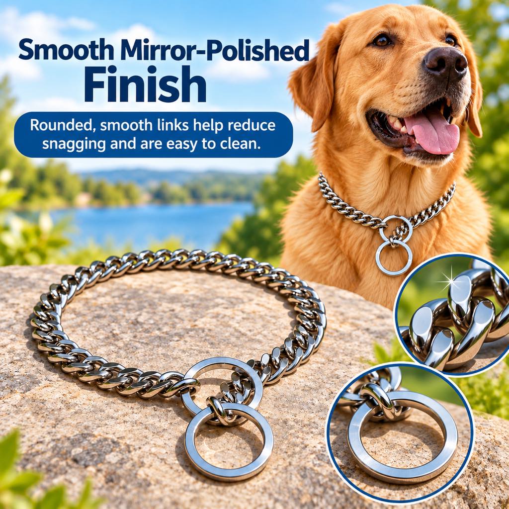 Stainless Steel Slip Chain Dog Collar for Walks & Training – Smooth Polished Links