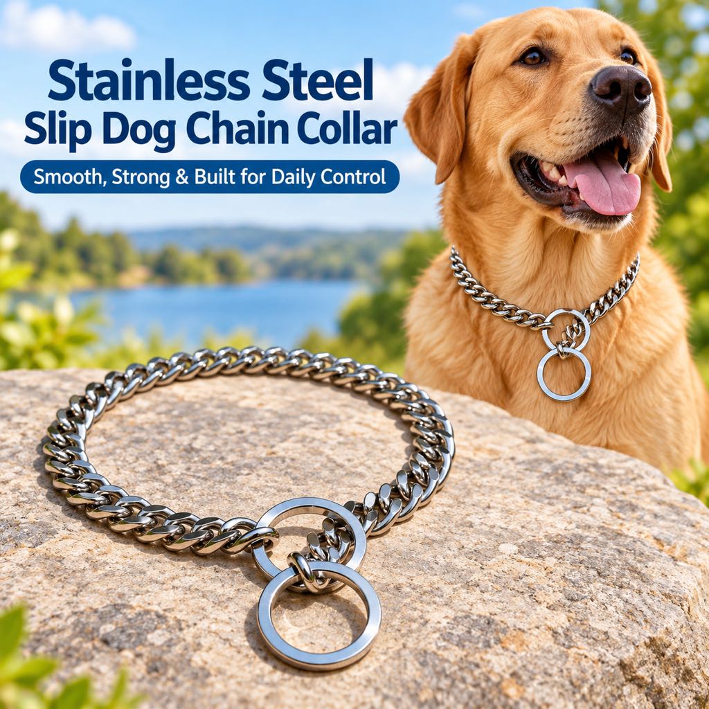 Stainless Steel Slip Chain Dog Collar for Walks & Training – Smooth Polished Links