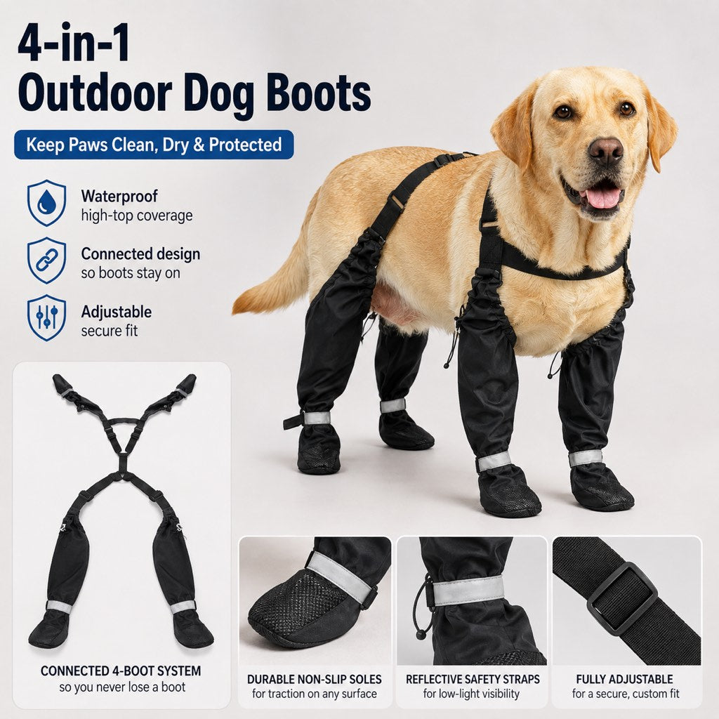 Stay-On Outdoor Dog Boots with Leg Covers - Anti-Slip Reflective Paw Protection for Muddy Walks