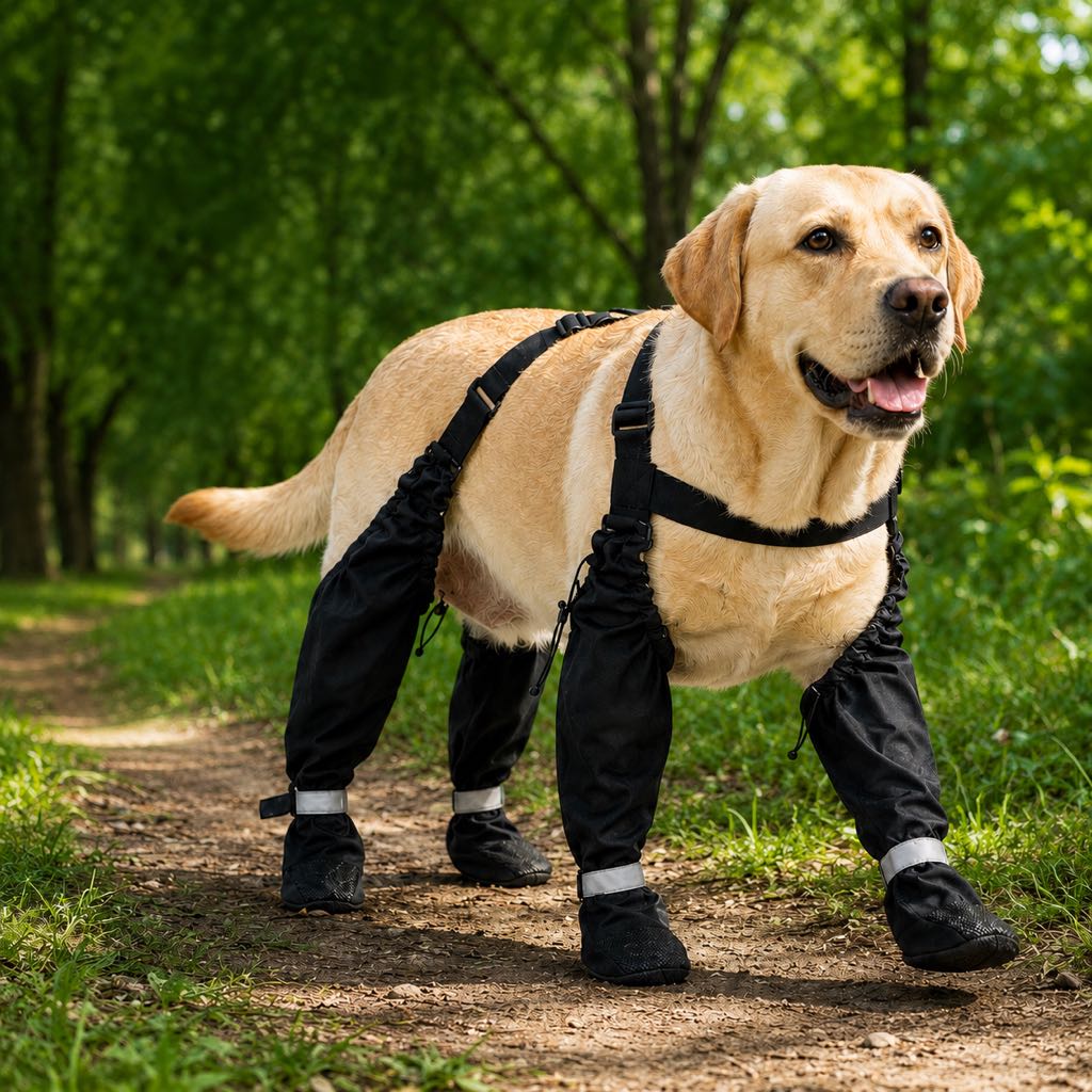 Stay-On Outdoor Dog Boots with Leg Covers - Anti-Slip Reflective Paw Protection for Muddy Walks