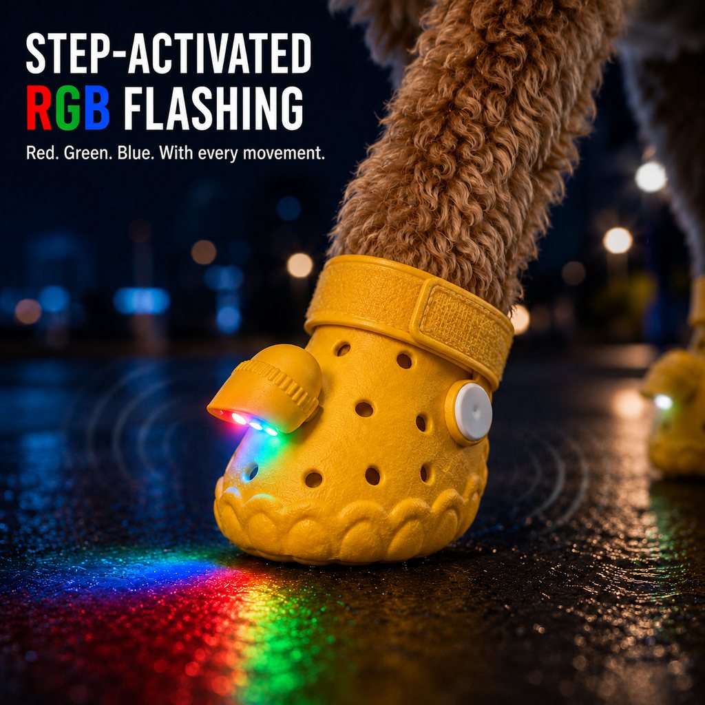 Step-Activated RGB Light-Up Dog Boots for Night Walks – Low-Light Visibility & Lightweight EVA Paw Coverage