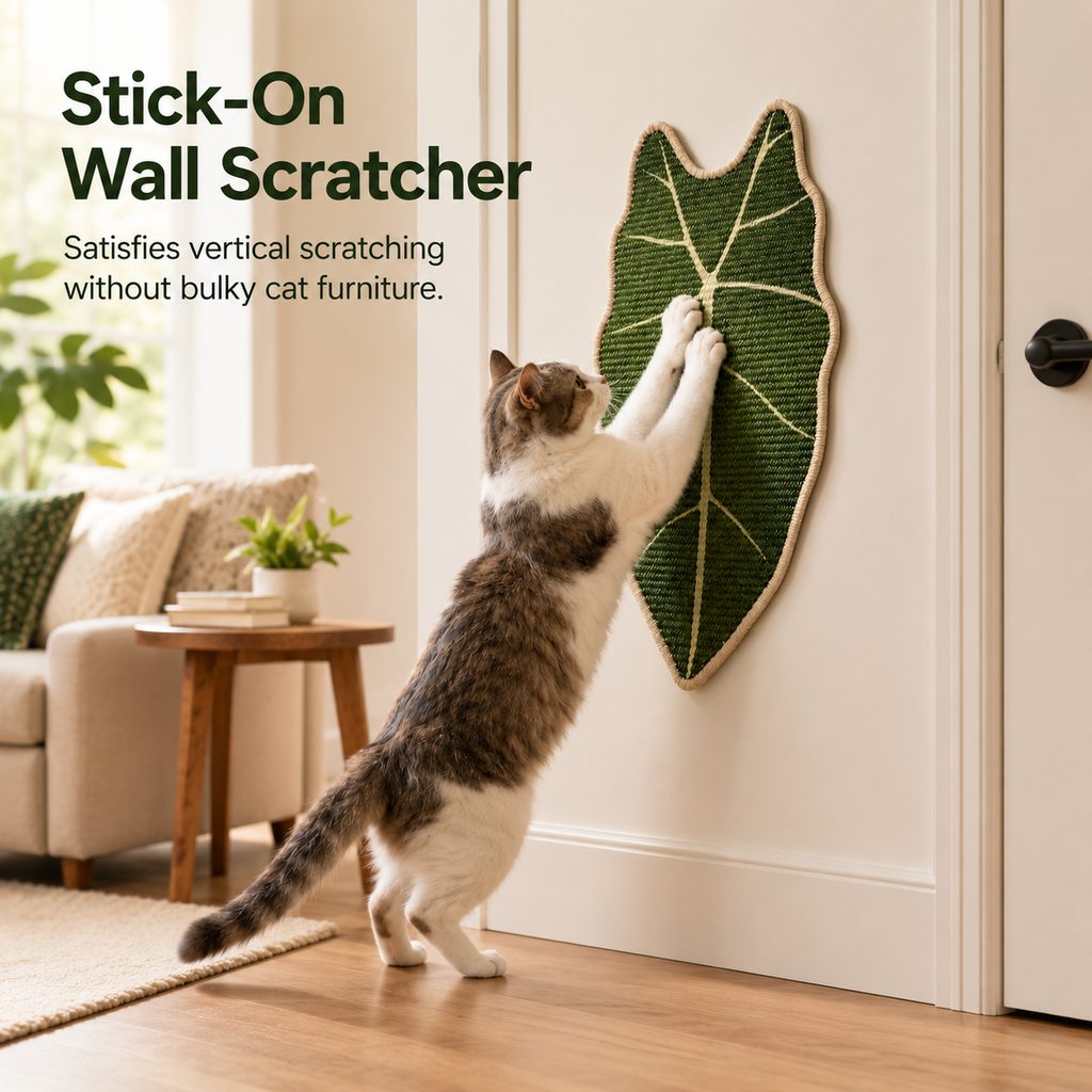Botanical Stick-On Sisal Cat Scratcher Mat for Walls, Doors & Floors - Redirect Scratching Away From Furniture
