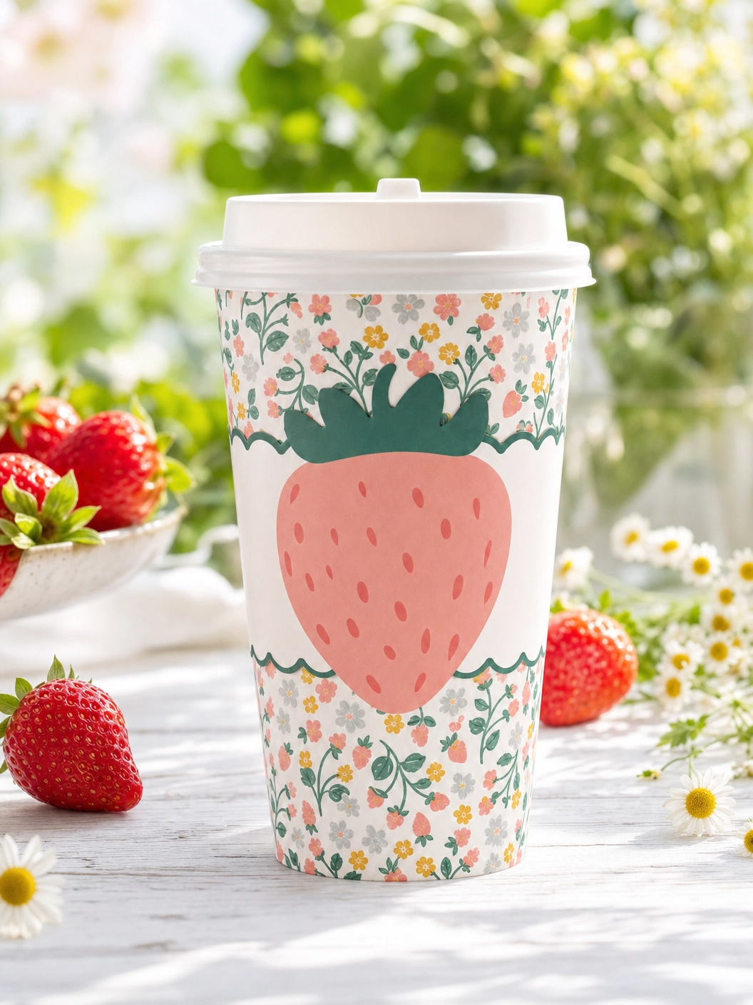 Strawberry Pattern Paper To Go Cups, 8 ct, 16 oz