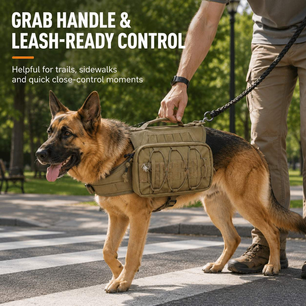 Tactical Dog Backpack Harness for Hiking, Camping & Daily Walks - Hands-Free Storage for Water, Treats & Poop Bags