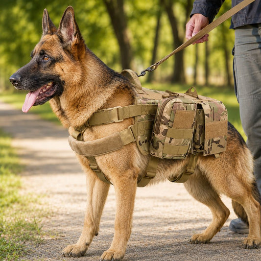 Tactical Dog Backpack Harness for Hiking & Daily Walks - Detachable Pouches for Gear & Better Control