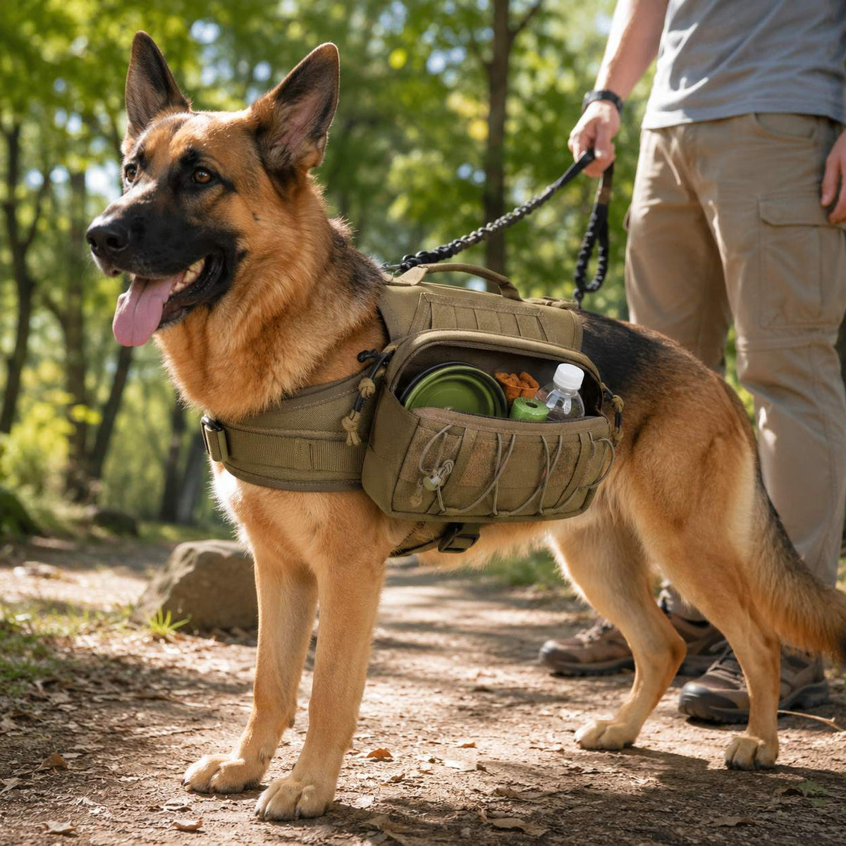 Tactical Dog Backpack Harness for Hiking, Camping & Daily Walks - Hands-Free Storage for Water, Treats & Poop Bags