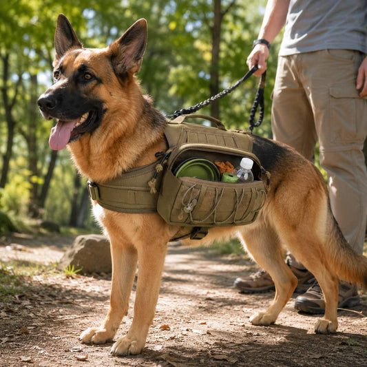 Tactical Dog Backpack Harness for Hiking, Camping & Daily Walks - Hands-Free Storage for Water, Treats & Poop Bags