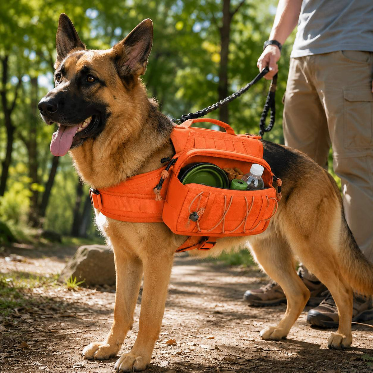 Tactical Dog Backpack Harness for Hiking, Camping & Daily Walks - Hands-Free Storage for Water, Treats & Poop Bags